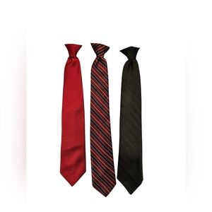 Elegant Men's Clip OnTie Set - Red, Striped, Black (#0005)